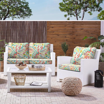 LVTXIII Outdoor Deep Seat Cushion Patio Seat and Back Cushion Set Seasonal Chair Cushion for Dining Arm Chairs, Wicker Chairs and Garden Furniture Decoration, 24"x24"x4", Pretty Paisley