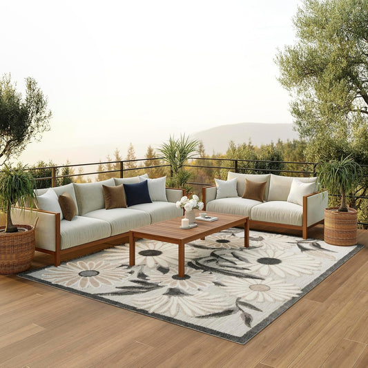 Nourison Home Aloha Indoor-Outdoor Beige 7' x 10' Area Rug, Easy Cleaning, Non Shedding, Bed Room, Living Room, Dining Room, Kitchen (7x10)