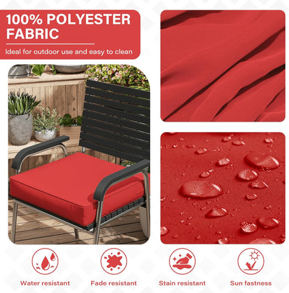 Patio Chair Cushions 18.5 X 16 X 4 Inch Waterproof Outdoor Seat Cushions for Patio Furniture, Outdoor Sofa Couch Pads with Ties & Handle, Set of 2, Red