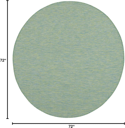 Nourison Positano Indoor/Outdoor Blue/Green 6' x Round Area Rug, Easy Cleaning, Non Shedding, Bed Room, Living Room, Dining Room, Backyard, Deck, Patio (6 Round)