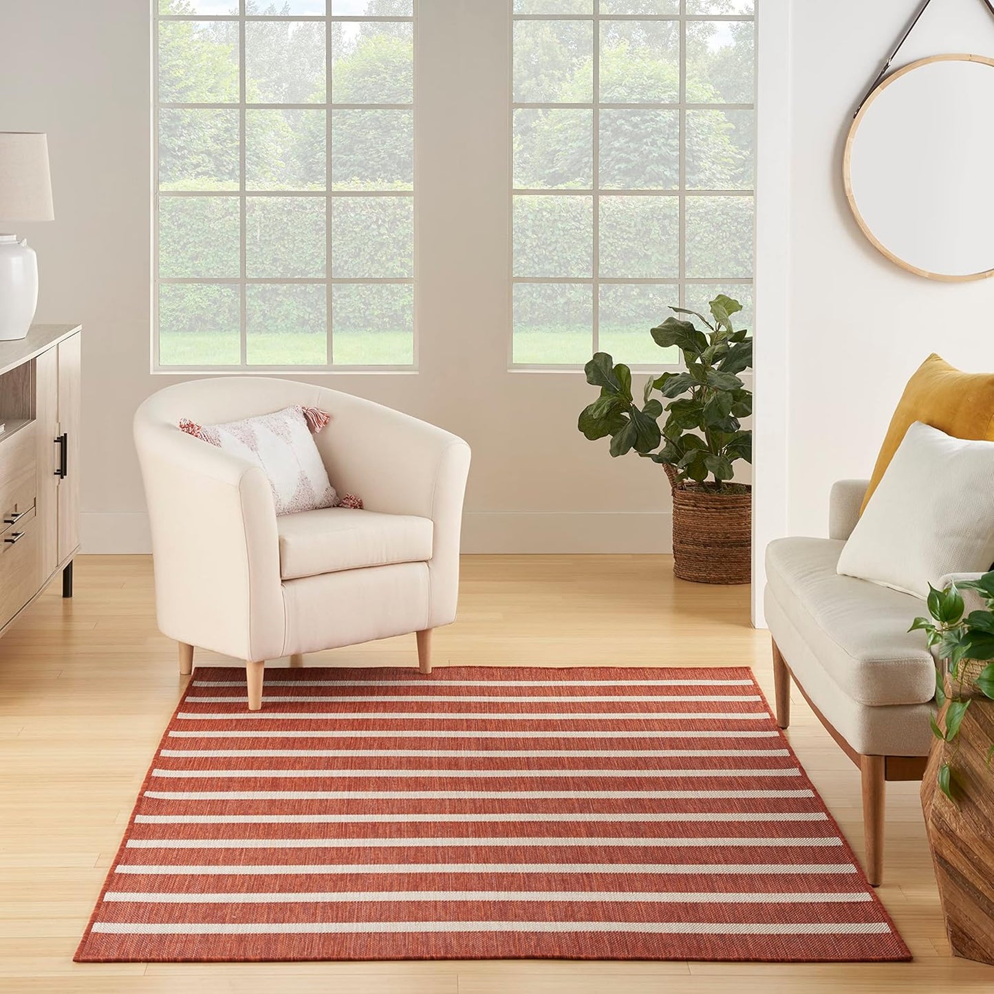 Nourison Home Positano Indoor/Outdoor Terracotta 4' x 6' Area Rug, Easy Cleaning, Non Shedding, Bed Room, Living Room, Dining Room, Deck, Backyard, Patio (4x6)
