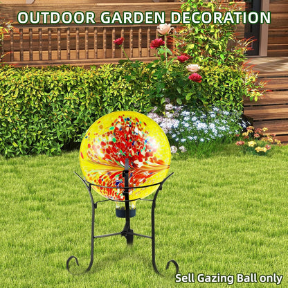 VOREEN 10-Inch Glass Gazing Ball, Outdoor Gazing Globe, Handmade Reflective Ball Yard Decoration for Homes, Patio, Lawn and Gardens, Gift for Mom Wife Friend, Phoenix Tail Design, Yellow