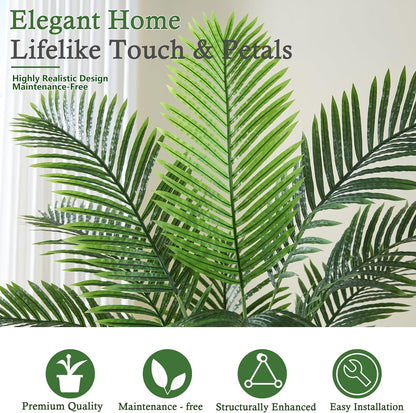 Artificial Palm Tree：5FT Tropical Fake Silk Plant UV Resistant Faux Areca Palm with White Planter & Black Pebbles for Home Office Living Room Decor Indoor Patio Porch Balcony (5FT,1-Pack,White)