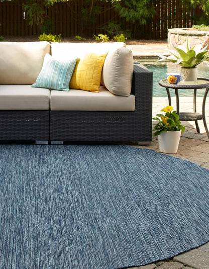 Unique Loom Collection Casual Transitional Solid Heathered Indoor/Outdoor Flatweave Area Rug (13' Round, Blue/Navy Blue)