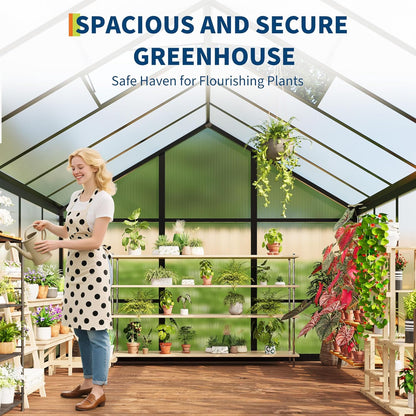 6 x 8 FT Greenhouse, Greenhouses for Outside, Polycarbonate Greenhouse with Aluminum Frame, Lockable Door and Ajustable Roof Vent for Backyard, Green Houses for Outside Garden Backyard, Patio
