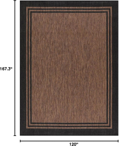 Bordered Outdoor Rug 10x14 Washable Outside Carpet for Indoor Patio Porch Waterproof Easy Cleaning Non Shedding Area Rugs Nut Brown 10 x 14