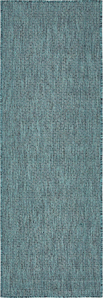 Unique Loom Collection Casual Transitional Solid Heathered Indoor/Outdoor Flatweave Area Rug (2' x 6' 1" Runner, Teal/Navy Blue)