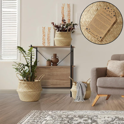 Casafield (Set of 3) Seagrass Belly Storage Basket Planters - Small, Medium, Large, Natural Woven Wicker Indoor Plant Pot Covers for Plants and Trees