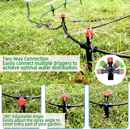 20PCS Push-to-Fit Drip Irrigation Emitters for 1/4 inch Irrigation Tubing, Two-Way Connection Adjustable Drip Emitter Sprayer with Stake, Irrigation Dripper Sprinklers for Drip Irrigation System