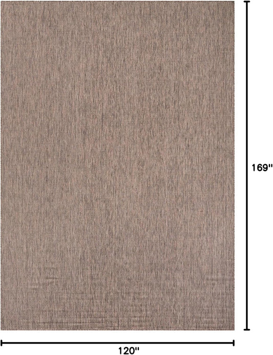 Unique Loom Outdoor Solid Collection Area Rug (10' x 14' 1" Rectangle Light Brown/Ivory)