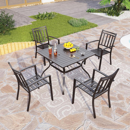 PHI VILLA 37 Inch Outdoor Dining Table Metal Steel Slat Square Patio Dining Table with 1.57" Umbrella Hole for Garden, Backyard and Porch (Classic Black)