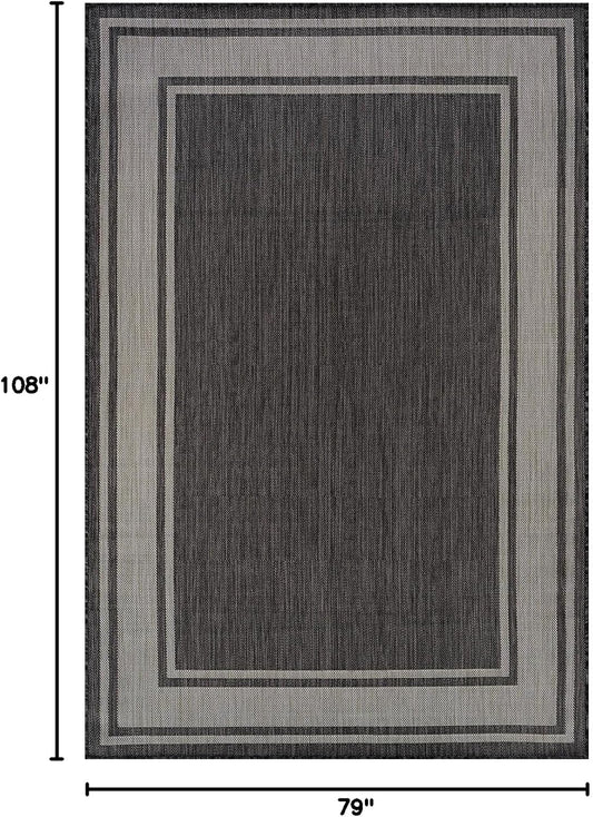 Beverly Rug Outdoor Rug 6x9 Modern Bordered Area Rugs for Indoor and Outdoor Patio Deck Porch Garden Waterproof Weather Sun Resistant Washable Outside Carpet (6 x 9 Dark Gray)