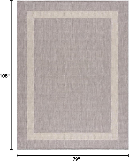 CAMILSON Outdoor Rug 6x9,Modern Outside Rugs for Patios Porches Waterproof Durable Washable Non-Shedding, Easy-to-Clean Indoor Outdoor Area Carpet (6 x 9, Bordered - Gray/White)