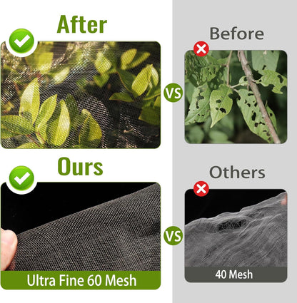 2 Pack Fruit Tree Netting Bags with Zipper and Drawstring, 4 x 5ft Ultra Fine Mesh Garden Netting Plant Cover, Bird Netting for Blueberry Bushes, Fruit Trees, Flowers (Black, 4 x 5 ft)