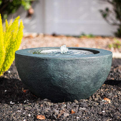 Xbrand 19.8" W Round Polyresin Indoor/Outdoor Sphere Water Feature w/LED Light, Garden Patio Fountain Decor, Dark Green, ALLS3542-2