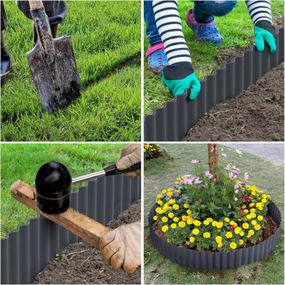 LAVEVE Corrugated Metal Garden Edging 4" x 10Ft, Landscape Edging Border for Lawn, Flower Bed, Garden Fence, Paver Edging (Dark Gray)