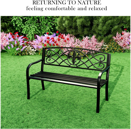YLGJ&TIDY 50" Outdoor Bench, Metal Garden Bench, Patio Park Bench with Backrest & Armrests, Rust-Resistant, Perfect for Gardens, Parks, Porch, Lawn and Yard (BENCH01)