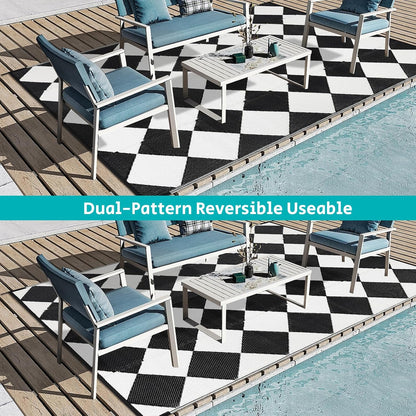 HEBE Outdoor Rug Waterproof 6x9, Reversible Plastic Straw Rug RV Camping Rug, Indoor Outdoor Patio Mat Clearance, Outside Carpet for Porch,Deck,Camper,Balcony,Backyard,Picnic