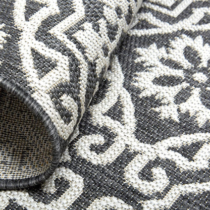 Nicole Miller New York Patio Country Julia Transitional Geometric Indoor/Outdoor Area Rug, Black/Grey, 1'9"x2'11"