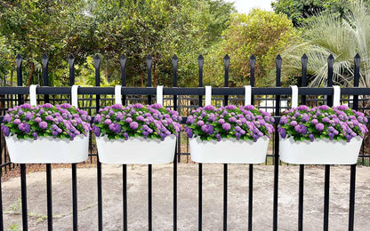 Hanging Planters for Outdoor Plants, 17" Railing Planter Pots, Metal Fence Flower Pot for Porch Balcony with Detachable Hook (White, Pack of 6)