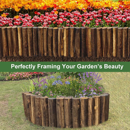 Wood Garden Fence, Natural Wooden Solid Log Edging Border Decorative for Flower Bed Barriers and Landscape Fencing (4PACK)