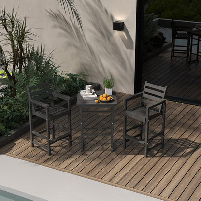 Outdoor Bar Set, 3-Piece HDPE Balcony Set with 2 Tall Adirondack Chairs and Bar Table, All-Weather Bar Height Stools for Patio, Backyard, Poolside (Black)