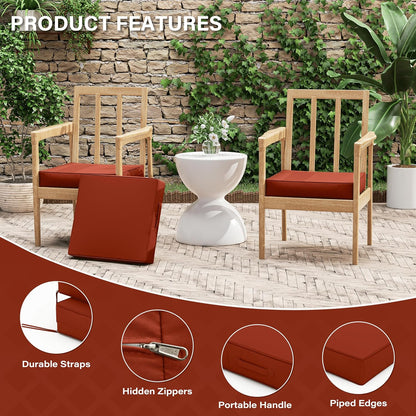 Patio Chair Cushions 17 X 16 X 3 Inch Waterproof Outdoor Seat Cushions for Patio Furniture, Outdoor Sofa Couch Pads with Ties & Handle, Set of 2, Terra Red