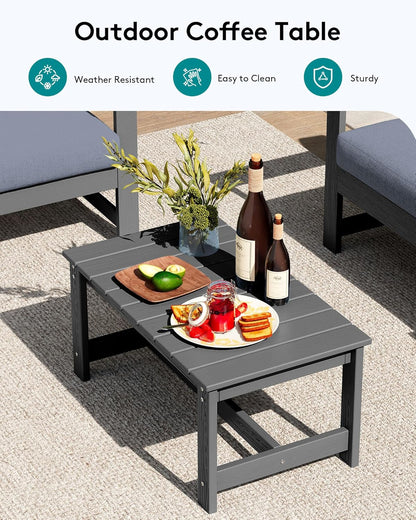 SERWALL 5 Pieces HDPE Outdoor Sofa Set with Cushions, All Weather Loveseat Social Furniture Set, Couch Conversation Chairs with Coffee Table, Grey Frame with Grey Cushions