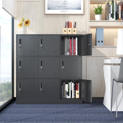 9 Door Metal Storage Locker for Employee,School,Office,Gym,Garage,Locker Cabinet with Lock and Card Slot (9 Door, Black)