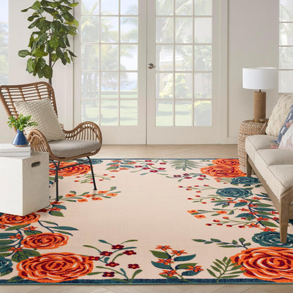 Nourison Home Aloha Indoor/Outdoor Ivory Multicolor 12' x 15' Area Rug, Easy-Cleaning, Non Shedding, Bed Room, Living Room, Dining Room, Backyard, Deck, Patio (12x15)