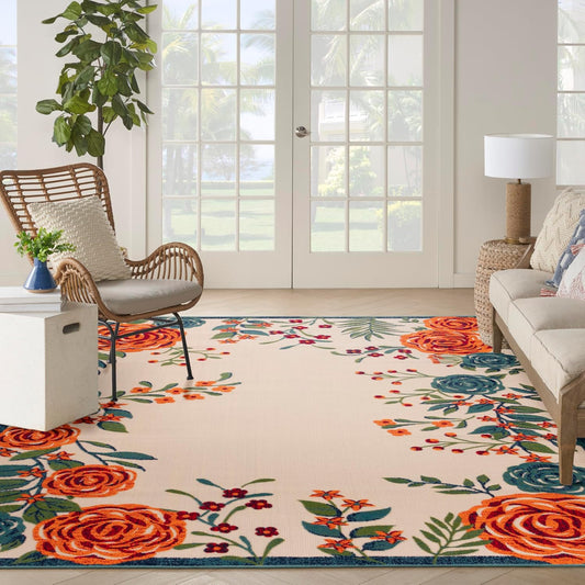 Nourison Home Aloha Indoor/Outdoor Ivory Multicolor 12' x 15' Area Rug, Easy-Cleaning, Non Shedding, Bed Room, Living Room, Dining Room, Backyard, Deck, Patio (12x15)