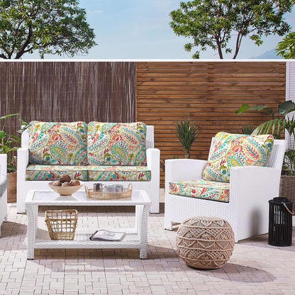 LVTXIII Outdoor Deep Seat Cushion Patio Seat and Back Cushion Set Seasonal Chair Cushion with Removable Cover and Adjustable Buckle for Home and Garden, 22"x22"x4", Pretty Paisley