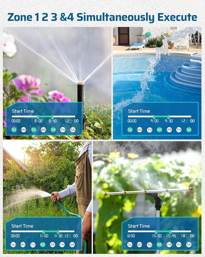 DEWENWILS Sprinkler Timer 4 Zone, Water Timer for Garden Hose with Rain Delay/Manual/AUTO Irrigation, Programmable Outdoor Faucet Hose Timer for Yard, Lawn