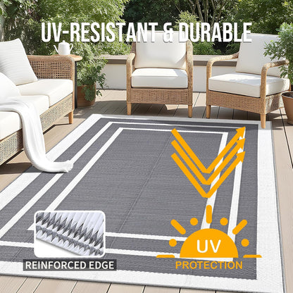 OLANLY Outdoor Rug 5x8 ft Waterproof, Reversible Outdoor Plastic Straw Rug, RV Mat, Indoor Outdoor Carpet Clearance for Patio, Camping, Balcony, Deck, Backyard, Grey & White