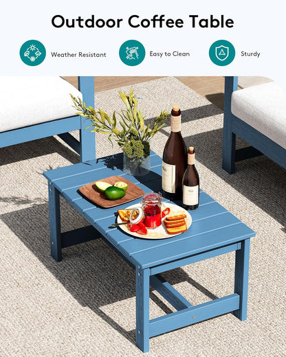 SERWALL 5 Pieces HDPE Outdoor Sofa Set with Cushions, All Weather Use Patio Conversation Couch Loveseat Furniture with Coffee Table for Balcony, Deck, Poolside, Blue Frame with Khaki Cushions