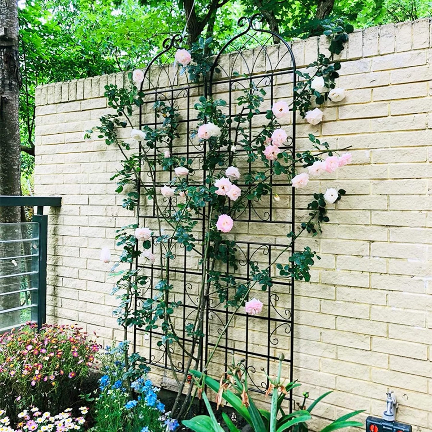 2 Pack Metal Garden Trellis 86.7" H Garden Fence Rustproof Trellis for Climbing Plants Support Roses Flower Outdoor Lawn, Black 7.2 FT Tall