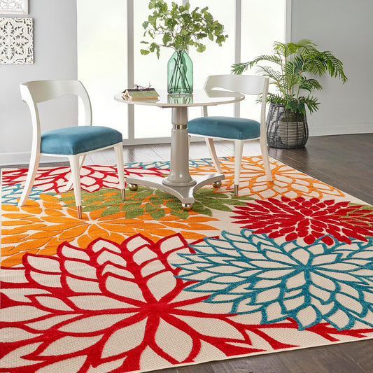 Nourison Home Aloha 9'6" x 13' Green Tropical Indoor/Outdoor Fabric Rug