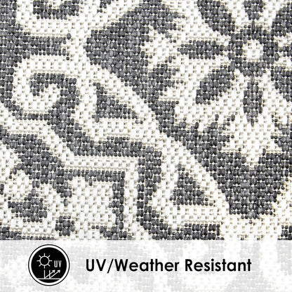 Nicole Miller New York Patio Country Julia Transitional Geometric Indoor/Outdoor Runner Area Rug, Black/Grey, 1'9"x7'2"