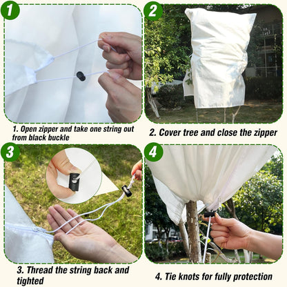 Gardzen 5-Pack Plant Covers Freeze Protection, Drawstring Tree Cover with Zipper, Winter Freeze Plant Protection, Tree Jacket Frost Blanket for Outdoor Plants, 54”×72”