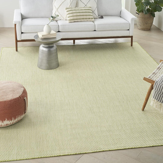 Nourison Home Courtyard Indoor/Outdoor Ivory Green 7' x 10' Area Rug, Geometric, Easy Cleaning, Non Shedding, Bed Room, Living Room, Dining Room, Deck, Patio, Backyard (7x10)