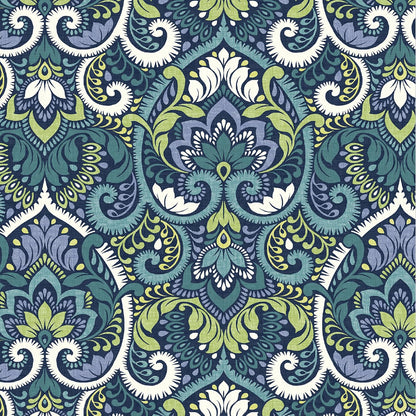 Arden Indoor/Outdoor Foam Seat Pad, 2 Pack, 17 x 16, Patio Cushion, Water Repellent, Fade Resistant, Foam Cushion Sapphire Aurora Blue Damask