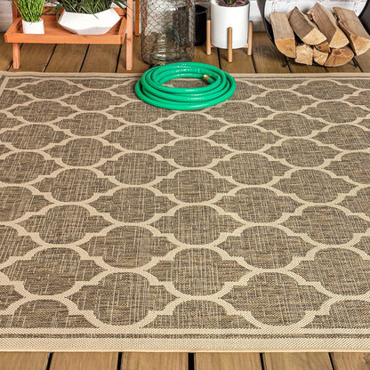 Eyely BMS109A-3 Santa Monica Trebol Moroccan Trellis Textured Weave Indoor/Outdoor Area Rug Coastal;Bohemian, Bedroom, Backyard, Patio, Easy-Cleaning, Non-Shedding, 3 X 5, Brown/Beige