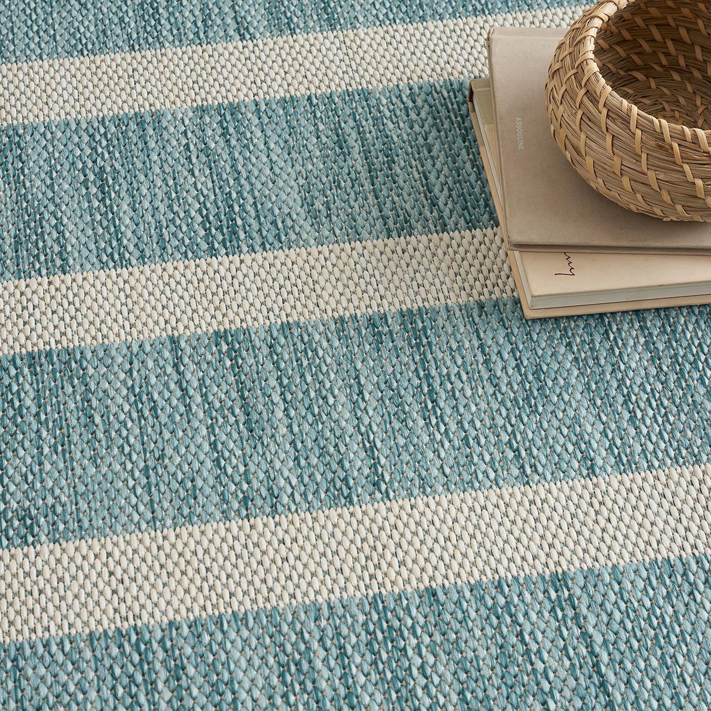 Nourison Home Positano Indoor/Outdoor Aqua Ivory 4' x 6' Area -Rug, Easy -Cleaning, Non Shedding, Bed Room, Living Room, Dining Room, Deck, Backyard, Patio (4x6)