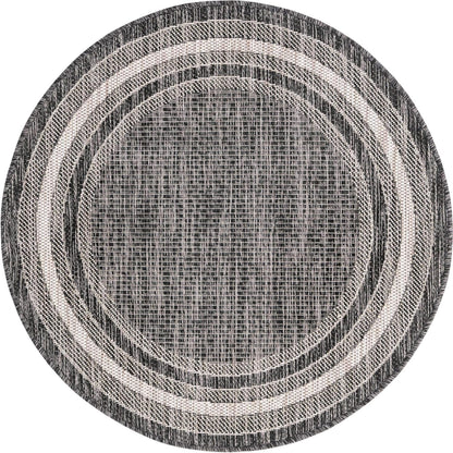Unique Loom Outdoor Border Collection Area Rug - Soft Border (3' 1" Round, Black/ Ivory)