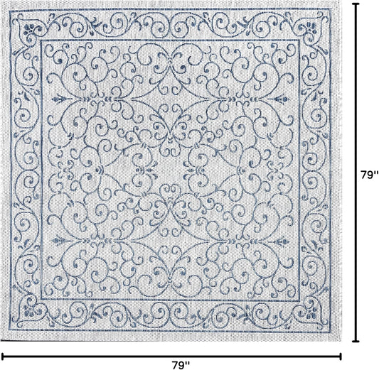 JONATHAN Y SMB106C-6SQ Charleston Vintage Filigree Textured Weave Gray/Navy 6' Square Indoor/Outdoor Area Rug, Pet Friendly, Non-Shedding, Stain Resistant, Easy-Cleaning for Backyard, Patio, Porch