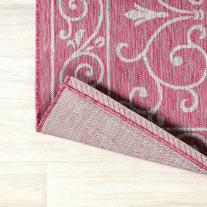 JONATHAN Y SMB106J-5SQ Charleston Vintage Filigree Textured Weave Indoor Outdoor Area Rug, Classic Traditional,Bedroom,Kitchen,Backyard,Patio, Fuchsia/Light Gray, 5' Square