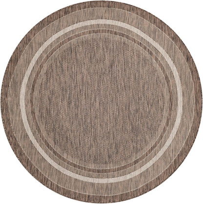 Unique Loom Outdoor Border Collection Area Rug - Soft Border (6' 1" Round Brown/Ivory)
