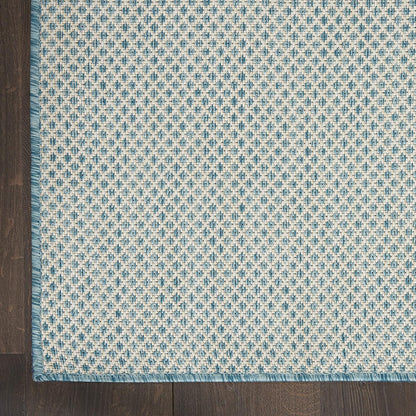 Nourison Home Courtyard Indoor/Outdoor Ivory/Aqua 5' x Square Area Rug, Easy Cleaning, Non Shedding, Bed Room, Living Room, Dining Room, Backyard, Deck, Patio (5 Square)