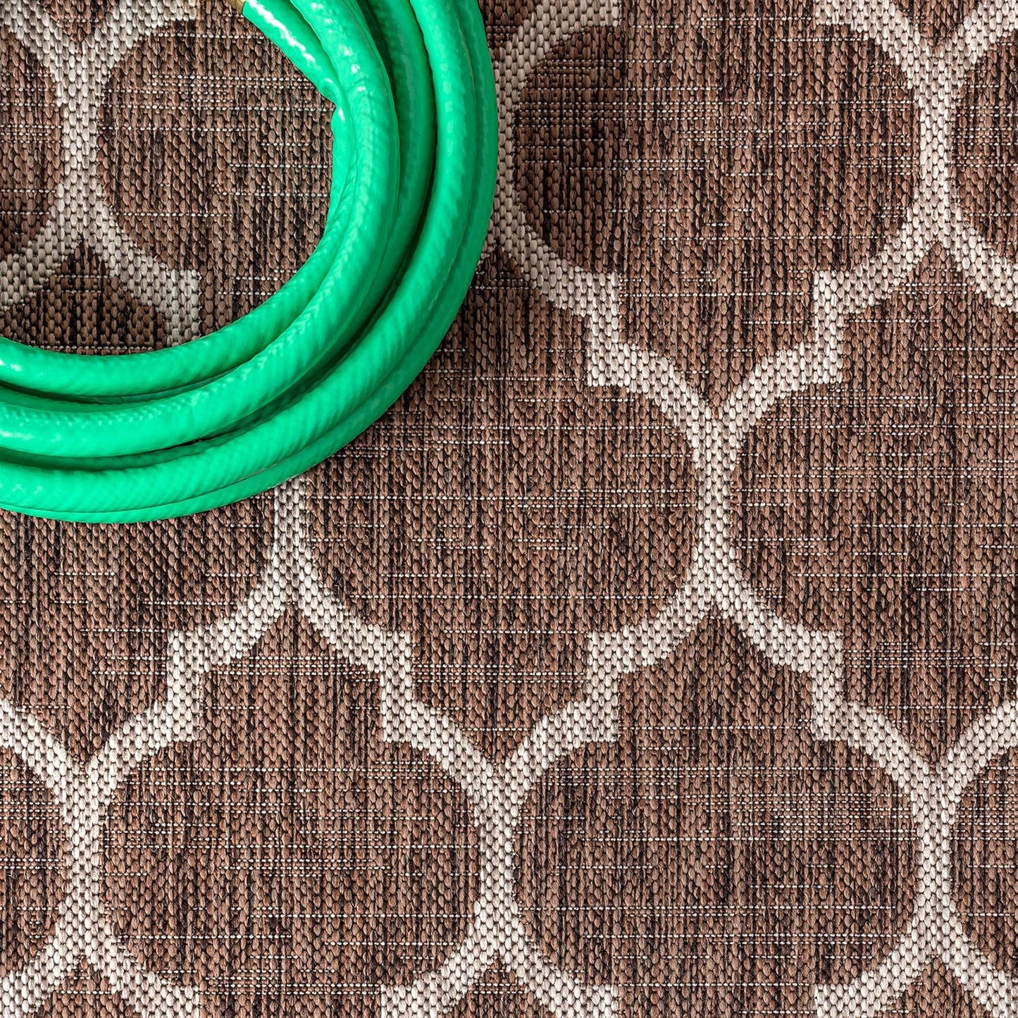 Eyely BMS109B-4SQ Santa Monica Trebol Moroccan Trellis Textured Weave, Pet Friendly, Non-Shedding, Stain Resistant, Easy-Cleaning, Espresso/Taupe, 4' Square, Indoor/Outdoor, Area Rug