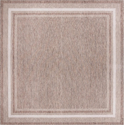 Unique Loom Outdoor Border Collection Area Rug - Soft Border (13' Square, Brown/ Ivory)